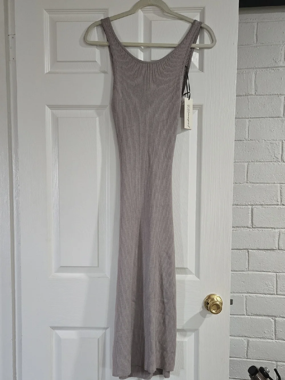 Freshman 1996 Ribbed Tank Midi Dress in Light Taupe Size Large